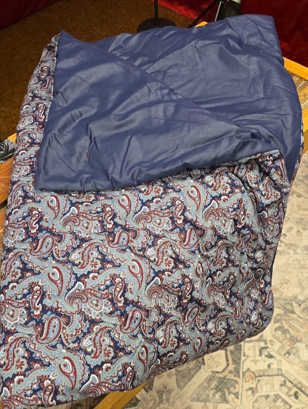 Handmade Reversible Paisley Lap Blanket Navy Blue